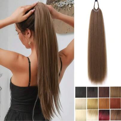 26/34Inch Synthetic Hair Extensions Ponytail Hair Extensions With Rubber Band Natural Long Straight Hair Available In A Variety Of Colors Including Black Brown Gold Light Brown Brown Gradient And Black Gradient Burgundy DIY Hair Extensions Straight Ponytail Braids Suitable For Women Daily Life And Music Festival Carnival Party Wear