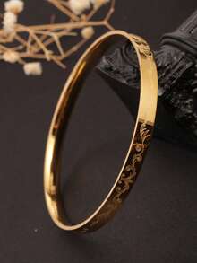 1pc Stainless Steel Bangle, Material, Harmless To Body, Eternal Classic Element, High-Quality Minimalist Style, Suitable For Daily Wear - Gold-c - View 3