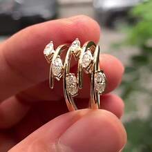 Women's Minimalist 18K Gold Plated Geometric Asymmetrical Zirconia Ring - Gold - View 6