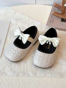 Infant Cute Bow Flat Shoes, Easy On/Off Hook And Loop Princess Shoes - White - View 3