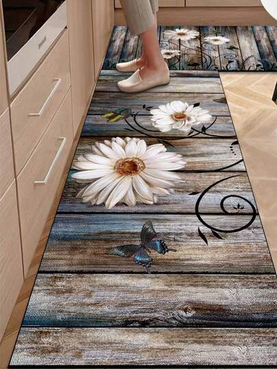 3.5mm Thick Soft Rubber Kitchen Mat, Vintage Floral Style Absorbent Kitchen Rug, Can Be Customized To Fit Kitchen Size, Surface Fabric, Middle Sponge Layer, Bottom Rubber Layer, Suitable For Kitchen Rugs, Home Decor, Bathroom Mats, Entryway Mats, Laundry Room Mats, Hallway Carpets, Living Room Mats, Etc.