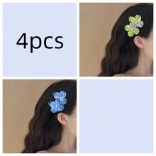 1/2/4/6个装女士夏威夷海滩花朵发夹，人造花朵和珍珠双层刘海侧夹，适合婚礼、海滩派对、休闲场合 - 彩色 - 查看 17