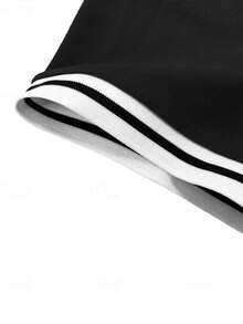 Polo homme casual en tricot doux, respirant et extensible de couleur unie avec impression de couleur contrastée sur la poitrine. Convient pour l'extérieur, la maison et les déplacements. Pièce essentielle polyvalente pour homme - Noir - Voir 3