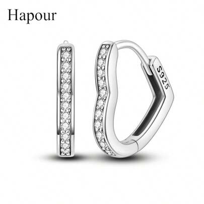 Pendientes de aro con forma de corazón de plata de ley 925, pendientes de círculo minimalistas, pendientes elegantes de lujo, regalo de aniversario/Día de San Valentín para mujeres