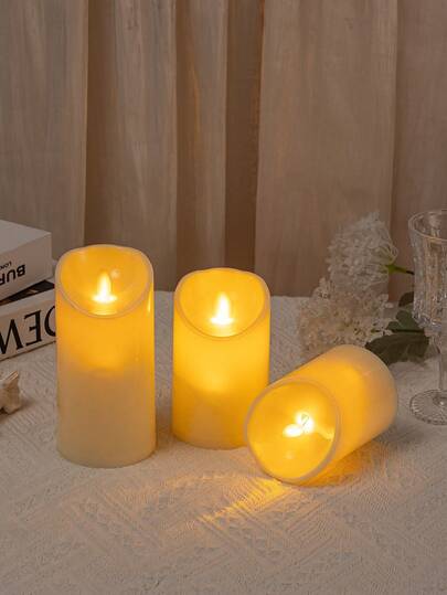 3pcs/Set Electronic Candle Lights, Smokeless Candle Lamps For Hotel, KTV, Birthday, Wedding, Atmosphere Lighting, Candlelight Music Concerts, Wax Candle Decor, Suitable For Wedding, Valentine's Day, Halloween, Thanksgiving, Christmas, Desktop Decoration Nightlight