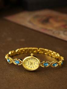 椭圆形金色女士石英表，时尚复古艺术设计，适合日常送礼和聚会场合 - 金色 - 查看 4