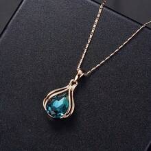 Women's Elegant Water Drop Pendant Necklace And Earrings Set, Perfect For Weddings, Anniversaries And Parties - Mint Blue - View 4