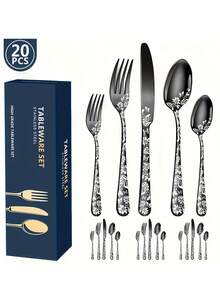 20pcs/Set Home Kitchen Western Steak Pattern Knife Fork Spoon Cutlery Set - Multicolor - View 8