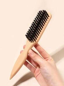 1pc Unisex Boar Bristle Smooth Comb, Tames Frizzy Hair, Edge Control Comb, Fluffy Wooden Handle Comb, Detangling Comb, Controls Hairline, Sleek Ponytail Comb - Includes Wide-Tooth Detangling Comb And Smoothing Comb - Multicolor - View 3