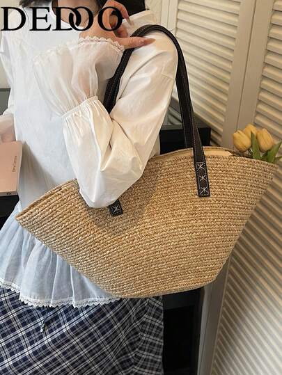 Dedoo Travel Messenger Bag Woven Straw Bag Travel Bag New Fashion Beach Bag Niche Summer Shoulder Bag