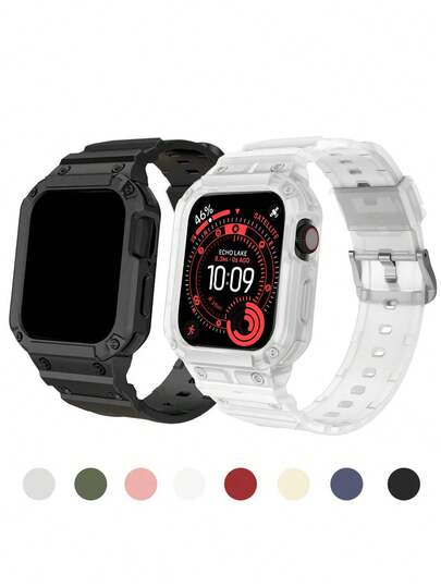 1 Pack,Band With Case Compatible For Apple Watch Ultra 3/2 49mm 45mm 44mm 41mm 40mm For Watch Series 11/Series10 42mm 46mm Watch Series 9 8 7 SE 6 5 4 3 2 1 Strap, Sport Strap With Bumper Protective