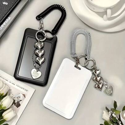ID Card Holder With Detachable Keychain - High Strength Transparent Window, Compatible With ID Card, Credit Card And Pass - Black/Gray - Suitable For Office, School, Events, Travel - Scratch-Resistant, Anti-Entanglement Design - Ideal Gift For Men And Women (Birthday/Christmas/Halloween/Thanksgiving) - Can Be Matched With Smartphone And Bag - Vertical ID Card Holder With Heart-Shaped Cutout