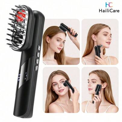Hailicare 4-In-1 Multi-Functional Beauty Device Electric Scalp Massage Comb Red Light Therapy Hair Care Comb Skin Lifting & Firming Portable Face Sculpting Tool Scalp Liquid Applicator EMS Roller Face-Slimming Artifact V-Face Facial Eye Massager