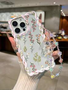 花卉彩绘编织波浪边可拆卸手链简约防震加厚手机保护壳，印花设计，兼容 17/17 Pro/17 Pro Max、16 XR/7/8、15 Pro Max、12 Pro Max、13 Pro Max、14 Pro Max、13、14、11、12、P14、P11、P12、XS、XR、7/8、P、7/8 GES2 手机壳 - 彩色 - 查看 5