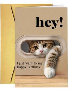 1张独一无二的猫咪生日贺卡，送给家人和朋友的最佳礼物，生日快乐贺卡带信封，精致小巧，可爱美观的单品 - 彩色 - 查看 19