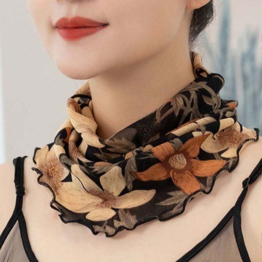 1pc Floral Pattern Versatile Fashion Face Mask & Neck Gaiter - Apricot - View 1