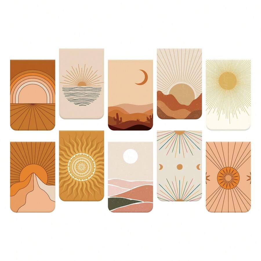 10pcs Magnetic Bookmarks, Abstract Bohemian Sunset Style, Suitable For Students And Book Lovers - Sunset - View 1