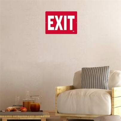 一个 12x8 英寸 2D 平面设计，一个 Rogue River Tactical EXIT 金属标志 - 8x12 英寸（20x30 厘米）红白高对比度紧急标志，适用于商业场所、住宅、餐厅、酒吧、办公室、酒店 - 室内/室外安全合规，2D 平面设计。