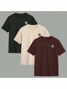Kit Of 3 Men's Round Neck T-Shirts, 30.1 Yarn Shirt, 100% Cotton Blouse, Comfortable, Immediate Shipping, Father's Day - 黑色 - 查看 2