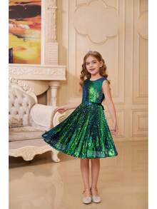 Girls Sequin Dress Sleeveless Prom Party Formal Graduations Fancy Tween Girls Dresses Size 5-12 - Đen-xanh - Xem 2