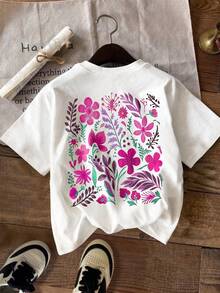 Áo thun ngắn tay màu đen dành cho nữ hiệu Howell All-Match Fashion, họa tiết hoa cúc và hoa lá vẽ tay, phong cách giản dị và tươi mát mùa hè. - trắng - Xem 3