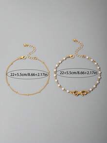 2件套时尚百搭金属珍珠蝴蝶脚链，日常叠戴的精美礼物 - 30207-ank-G - 查看 7