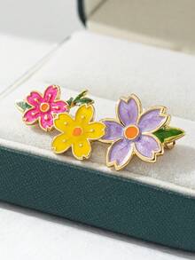 1pc Colorful Floral Brooch, Chic Fashion Accessory For Coat/Dress, Prevents Wardrobe Malfunction, Stylish And Elegant - Color - View 3