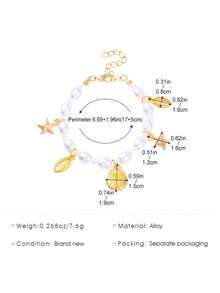 不对称珍珠手链，夏季海滩海洋系列海星贝壳手链（女士款） - 彩色 - 查看 6