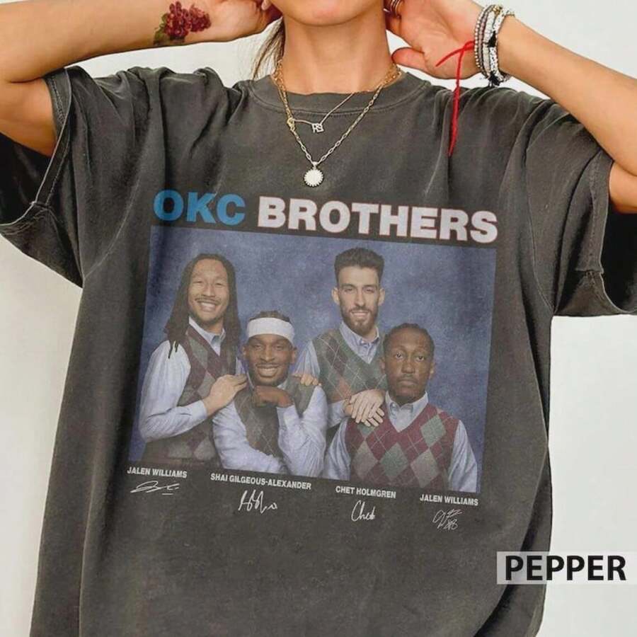OKC Brothers Basketball Shirt, Jalen Williams Shai Holmgren - 黑色 - 查看 1