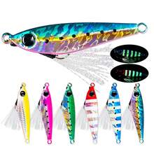 6Pcs Sinking Jig 10g/20g/30g/40g/60g/80g 3D Eyes Metal Casting Lure Luminous Jigging With Double Assist Hooks And Silk Artificial Hard Bait - Multicolor - View 2