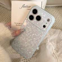 透明粉色花朵17 ProMax手机壳，柔软花卉图案保护套，兼容 16/14/15/13，创意、几何、简约、清新、小众、ins风 - 海霧藍 - 查看 3