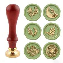 7pcs Set (6pcs Stamp Heads + 1pc Handle), Plant Leaf & Floral Pattern Wax Seal Stamp Kit - Set 6 - View 2