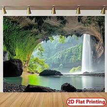 2D Flat, 1Piece Large Nature Landscape Tapestry  Tranquil Waterfall, Greenery, Misty Cliff  Easy To Hang Without Electricity  Decoration Living Room, Bedroom, Office, Party  Available In Multiple Sizes  Durable Polyester Wall Hanging, Suitable Home And Events, Waterfall Scenery, Vibrant Colors, Decorative, Event Planner, 2D Flat - 多色 - 查看 3