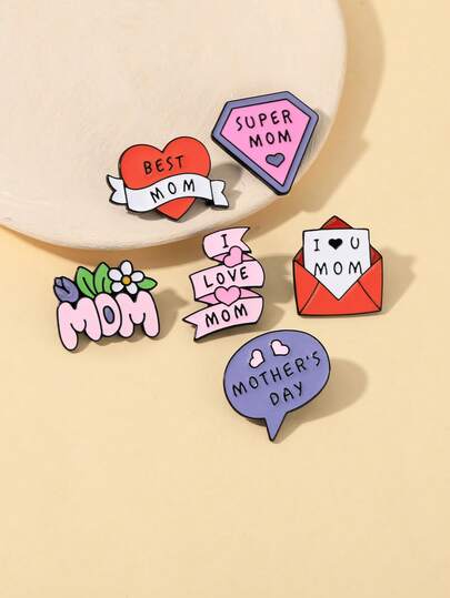 1/6pcs Fashion Creative Mother's Day Brooch, Teardrop English Letter Badge, Interesting Pin, Brooch, Hat Pin, Backpack Badge, Bag Pendant, Ideal Gift Brooch For Mom