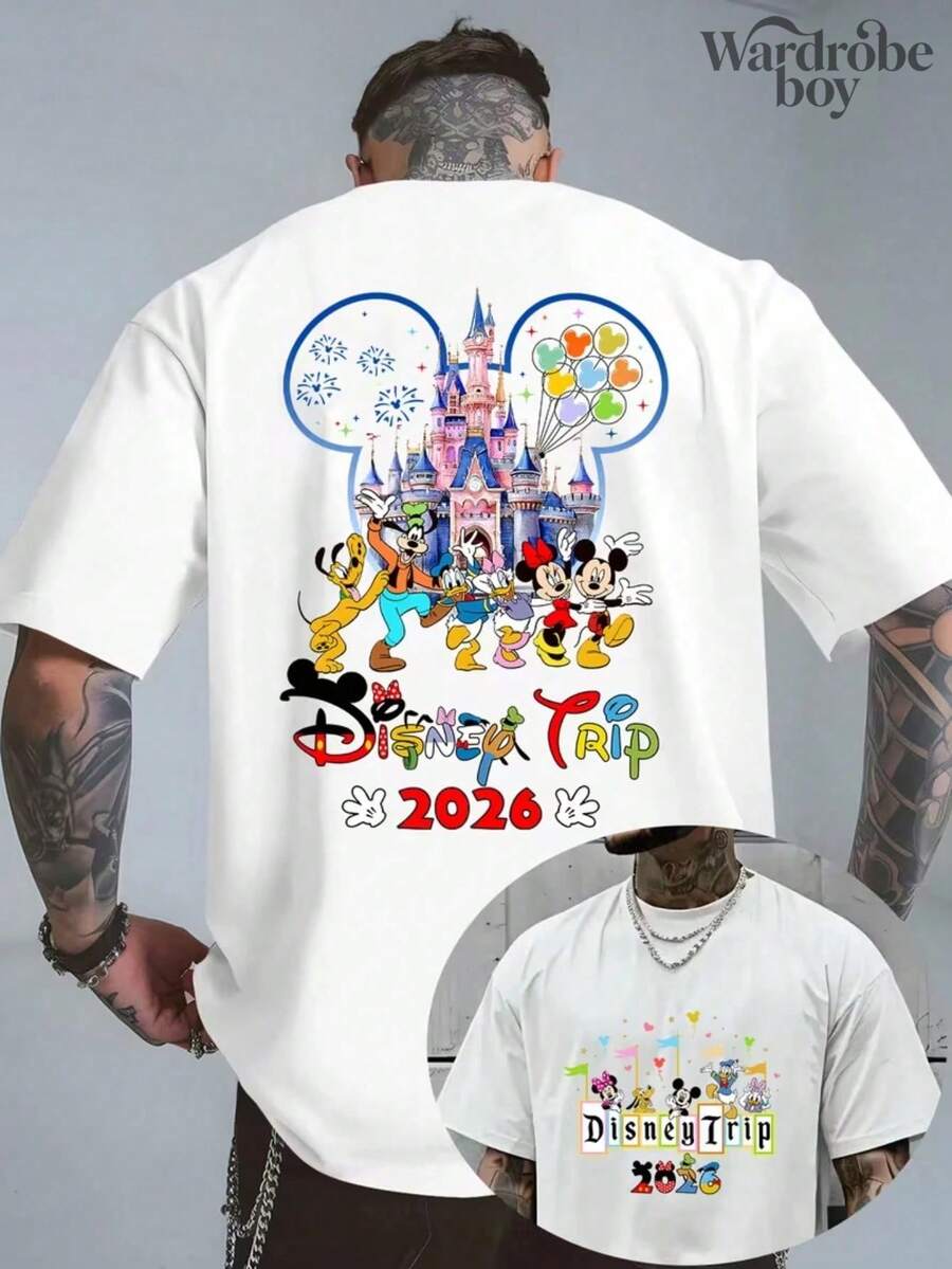 Disney Printed T-Shirt,2026 Disneyland T-Shirt, Disney Family Vacation T-Shirt,,High-Quality Pure Cotton T-Shirt,Suitable For All Seasons, Comfortable And Breathable| Exquisite Design | The Best Choice For Giving Gifts - White - View 1