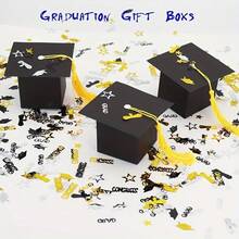50 piezas Caja de regalo con forma de birrete de graduación, galletas y chocolates para la ceremonia de graduación, decoración con borla para ornamento de escritorio de graduación, Navidad - multicolor - Ver 2