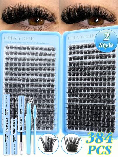 Pestañas postizas falsas con estilo C Curl DIY segmentadas, libro para principiantes, fácil de usar en casa, pestañas postizas gruesas y esponjosas, con aspecto suave y natural para agrandar los ojos, pestañas postizas falsas de estilo mixto grueso y duradero. Estilo de cómic / estilo de ojo de gato pestañas postizas falsas mixtas