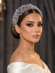 1pc Elegant Rhinestone Decorated Bridal Headband, Women's Hair Accessory For Wedding, Party, Photography, Celebration, Prom - Silver - View 5