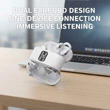 双佩戴式真无线耳机，夹耳式和入耳式设计，高保真深沉低音，迷你无线耳机，适用于游戏、音乐和通话 - 查看 2