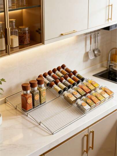 2/8pcs Adjustable Spice Drawer Organizer, Spice Rack, Spice Holder, Transparent Drawer Spice Storage Box, Expandable Drawer Organizer, Width Adjustable, Modular Double-Layer (2/4/6/8 Tiers) Thick Transparent Plastic Shelf, Countertop Organizer, Tilted Transparent Plastic Design, Suitable For Cabinet, Kitchen Countertop, Spice Jars, Kitchen Rack, Cooking Tools, Kitchen Gadgets, Perfect Gift For Cooking Enthusiasts, Thanksgiving, Easter