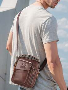 Men's Genuine Leather Retro Shoulder Bag, Casual Fashionable Handbag, Multifunctional Stylish Crossbody Bag, Suitable For Daily Travel Use, Fashionable Gift For Men Old Money Streetwear - Maroon - View 7