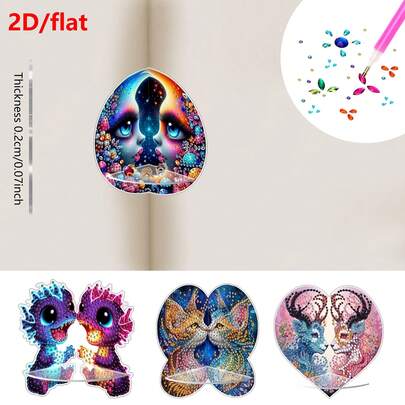 1pc 2D/Flat Diamond Painting Kit, Wall Corner Decor, Designs Of Dragon, Cat, Antelope, Acrylic Material With Asymmetrical Crystal Shape - Partial Diamond Mosaic Art, Suitable For Home Living Room Kitchen Bathroom Storage Decoration