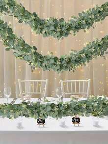 8/4/2件套仿真绿植尤加利藤蔓和银元尤加利叶花环，人造藤蔓，人造植物，适用于家居装饰、婚礼餐桌中心装饰、浪漫婚礼拱门背景墙挂、人造绿植 - 綠色 - 查看 12