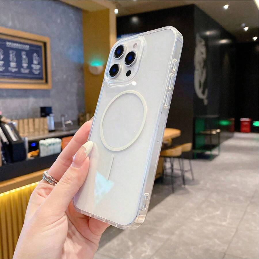 Transparent Magnetic Phone Case Compatible With IPhone 11, 13, 12 Pro Max, 14, 15, 16 Pro Max, 16e - White - View 1