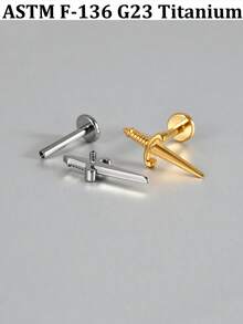 1PC Punk G23 Impant Titanium Ox Horn/Boat Anchor Labret Lip Nose Stud Internal Threaded Cross Sword Flat Back Earrings16G Conch Helix Tragus Piercing Jewelry Silver Color &18k Golden Plated In Daily Life - As Shown - View 8
