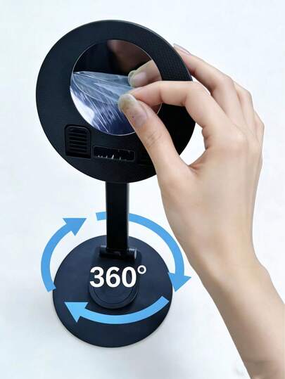 二合一多功能桌面手机支架，带化妆镜，360°旋转可折叠手机支架，流媒体和视频观看配件