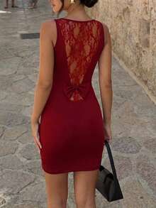 Đầm mini gợi cảm, thanh lịch màu đỏ ôm sát, không tay, có nơ, hở lưng dành cho nữ, thích hợp cho tiệc tùng và hẹn hò. - Màu Đỏ Sâu - Xem 3