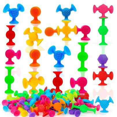  60/80 Piece Suction Cup Toy Set, Stacking Building Toys For Kids, Adult Stress Relief Toy, Color Recognition, Counting Learning, 3-6 Years Old Boys Girls