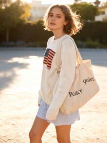 VIBEWAVE American Flag Women Pullover Commuter Casual Autumn/Winter New Design Long Sleeve Sweater - Màu be - Xem 1