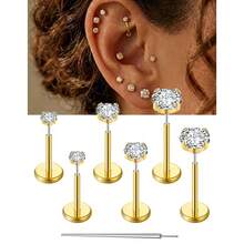 4 piezas/7 piezas Anillos de piercing de nariz sin rosca de acero inoxidable para perforaciones en la nariz, trago, hélix y labio, con guía de uso e incluye taper - Ver 15